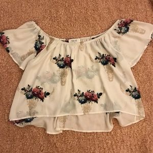Floral Skull Off-Shoulder Crop Top